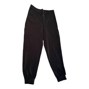 ZARA Black Tech Jogger Pants Flat Front High Rise Elastic Waist Back Medium EUC